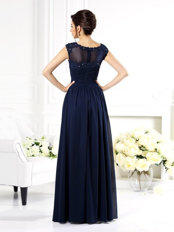 A-Line/Princess Scoop Beading Sleeveless Long Chiffon Mother of the Bride Dresses DEP0007082