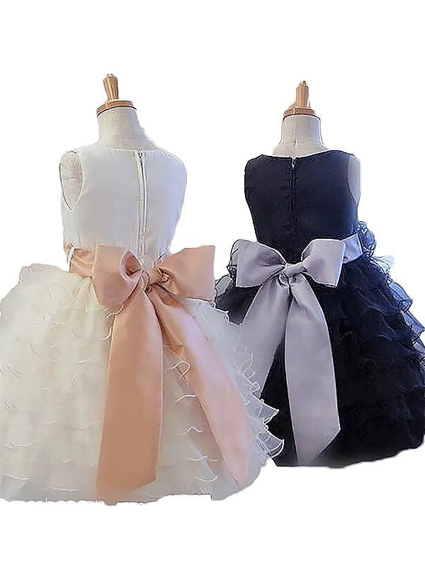 A-Line/Princess Sleeveless Jewel Hand-Made Flower Tulle Short/Mini Flower Girl Dresses DEP0007643