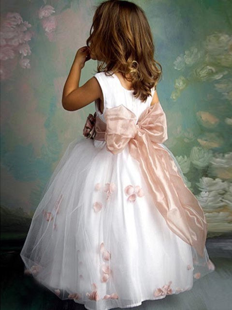 A-line/Princess Sleeveless Scoop Hand-made Flower Long Tulle Flower Girl Dresses DEP0007561