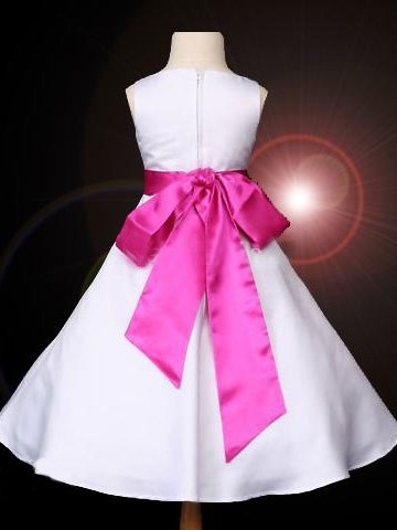 A-line/Princess Scoop Bowknot Sleeveless Long Satin Flower Girl Dresses DEP0007687