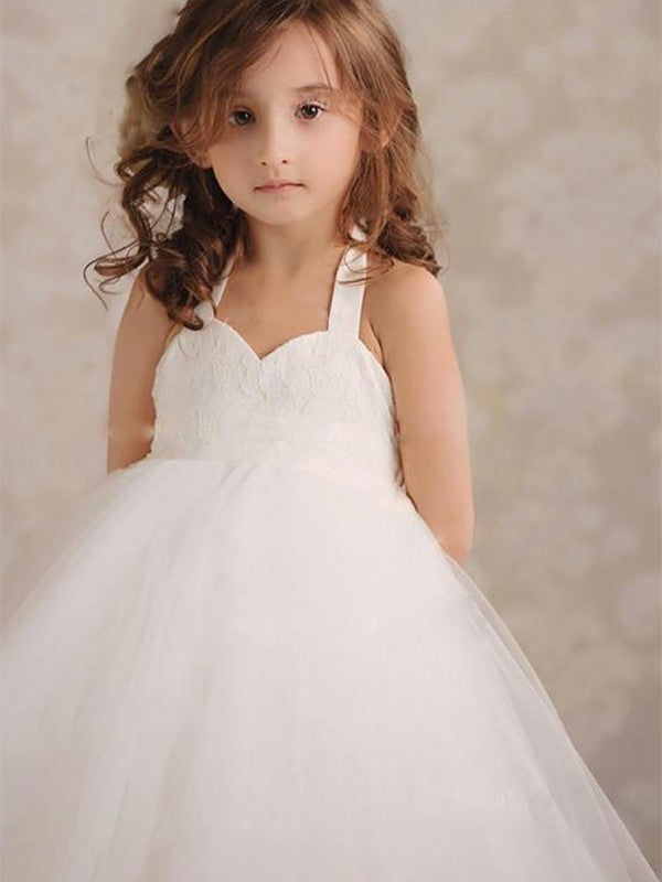 Ball Gown Tulle Applique Halter Sleeveless Knee-Length Flower Girl Dresses DEP0007779