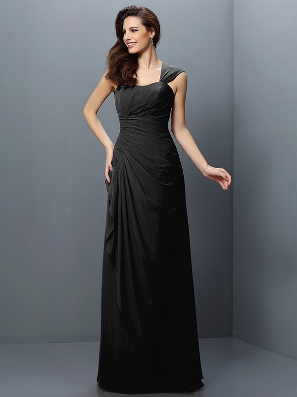 A-Line/Princess Straps Pleats Sleeveless Long Chiffon Bridesmaid Dresses DEP0005181