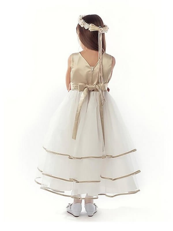 A-line/Princess V-neck Sleeveless Tulle Ankle-Length Flower Girl Dresses DEP0007668