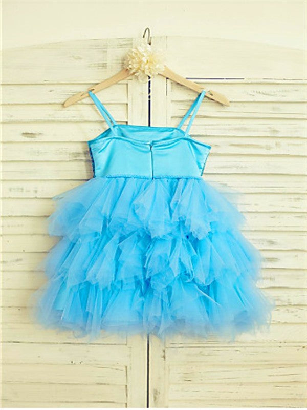 A-line/Princess Spaghetti Straps Sleeveless Sequin Tea-Length Net Flower Girl Dresses DEP0007858