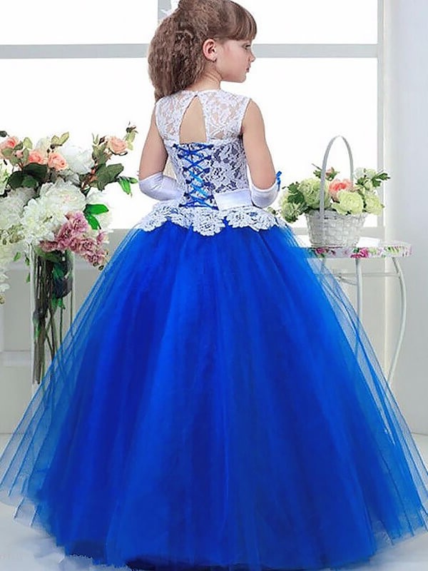 Ball Gown Jewel Sleeveless Lace Floor-Length Tulle Flower Girl Dresses DEP0007582