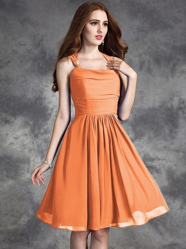 A-line/Princess Straps Ruffles Sleeveless Short Chiffon Bridesmaid Dresses DEP0005517