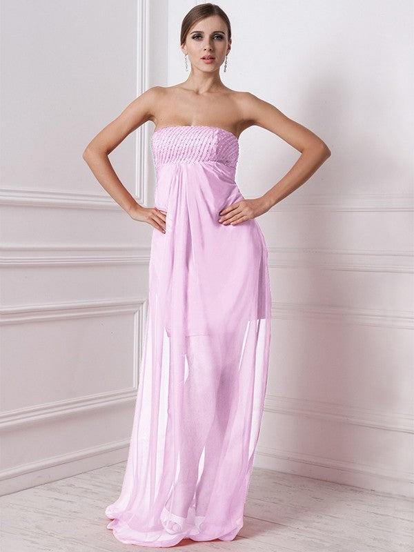 A-Line/Princess Strapless Sleeveless Beading Long Chiffon Bridesmaid Dresses DEP0005577