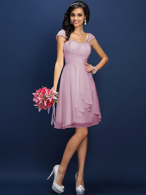 A-Line/Princess Straps Pleats Sleeveless Short Chiffon Bridesmaid Dresses DEP0005306