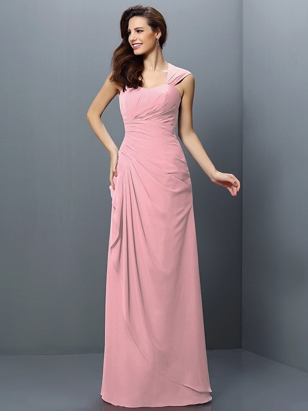 A-Line/Princess Straps Pleats Sleeveless Long Chiffon Bridesmaid Dresses DEP0005181