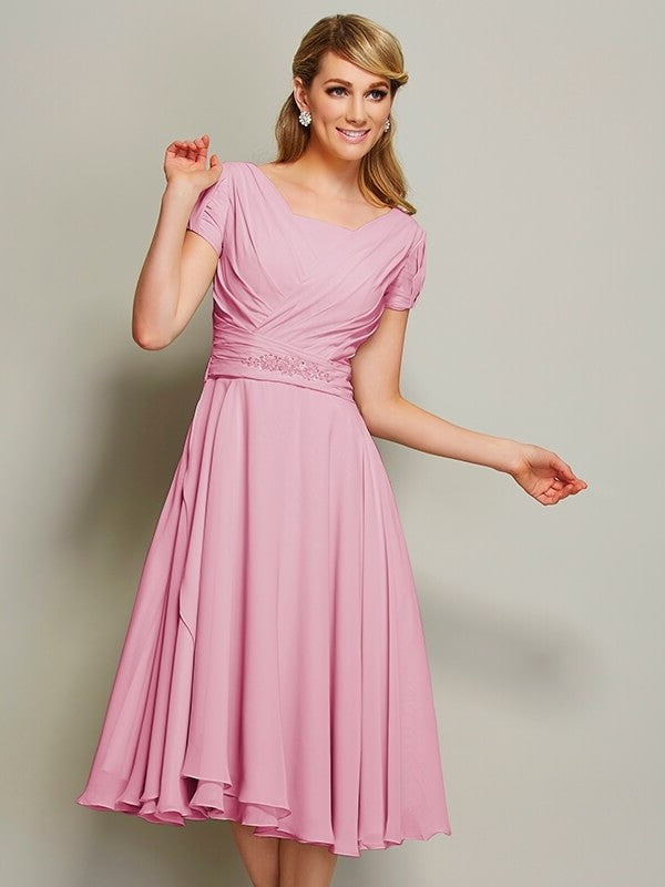 Sheath/Column Bateau Short Sleeves Ruffles Short Chiffon Bridesmaid Dresses DEP0005029