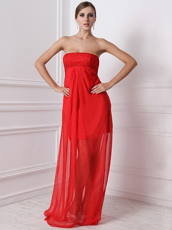 A-Line/Princess Strapless Sleeveless Beading Long Chiffon Bridesmaid Dresses DEP0005577