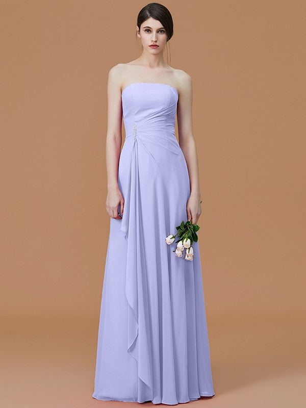 A-Line/Princess Strapless Sleeveless Floor-Length Ruffles Chiffon Bridesmaid Dresses DEP0005756