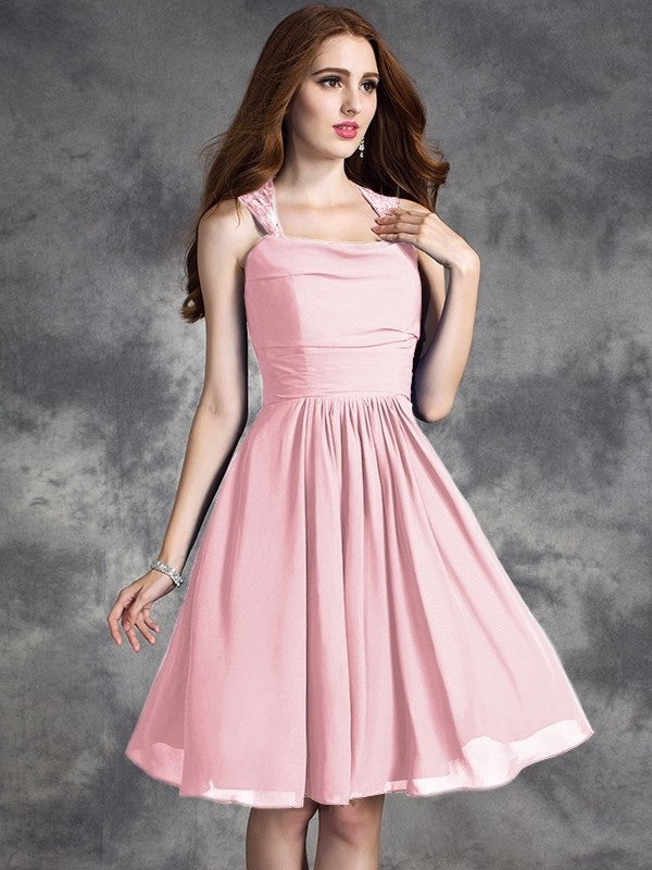 A-line/Princess Straps Ruffles Sleeveless Short Chiffon Bridesmaid Dresses DEP0005517