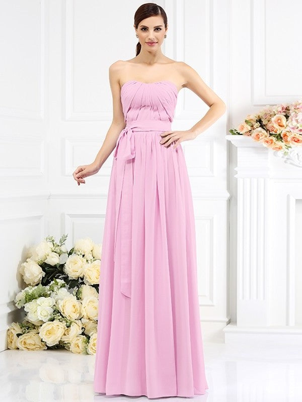 A-Line/Princess Strapless Sash/Ribbon/Belt Sleeveless Long Chiffon Bridesmaid Dresses DEP0005731