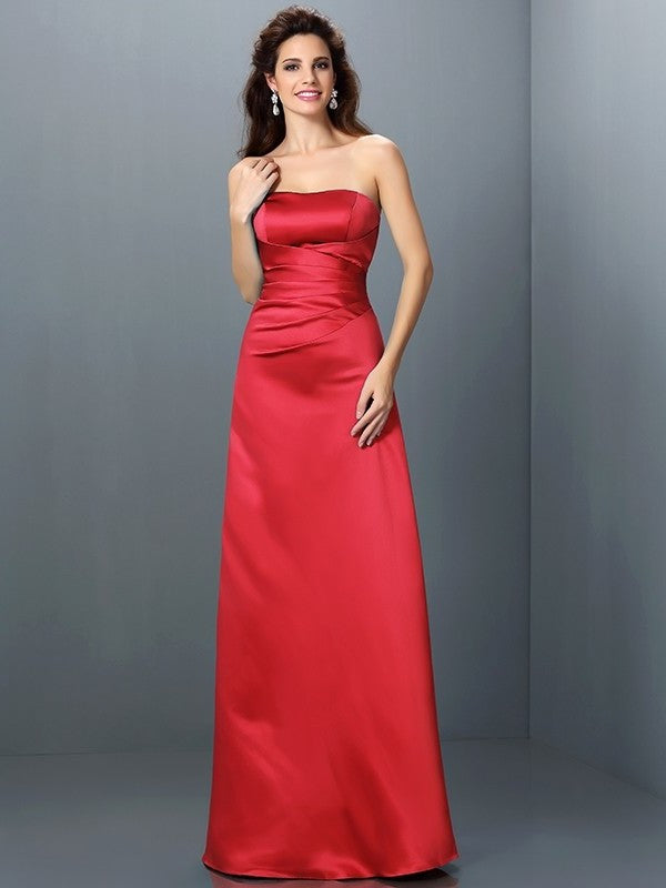 A-Line/Princess Strapless Sleeveless Long Satin Bridesmaid Dresses DEP0005704