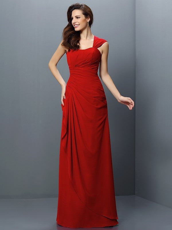 A-Line/Princess Straps Pleats Sleeveless Long Chiffon Bridesmaid Dresses DEP0005181