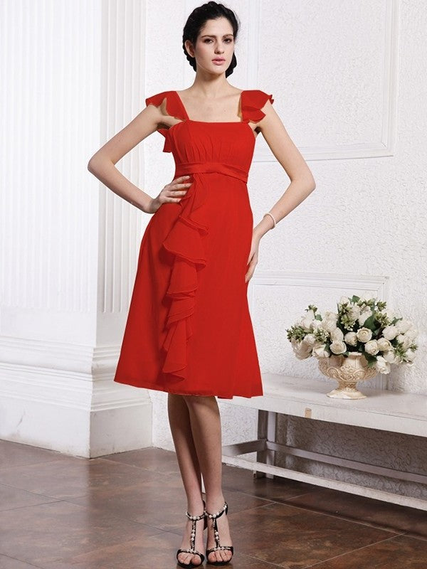 A-Line/Princess Straps Sleeveless Ruffles Ruched Short Chiffon Bridesmaid Dresses DEP0005834