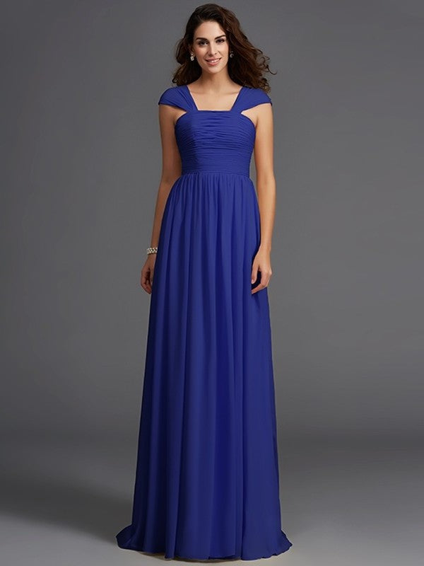 A-Line/Princess Straps Ruffles Sleeveless Long Chiffon Bridesmaid Dresses DEP0005470