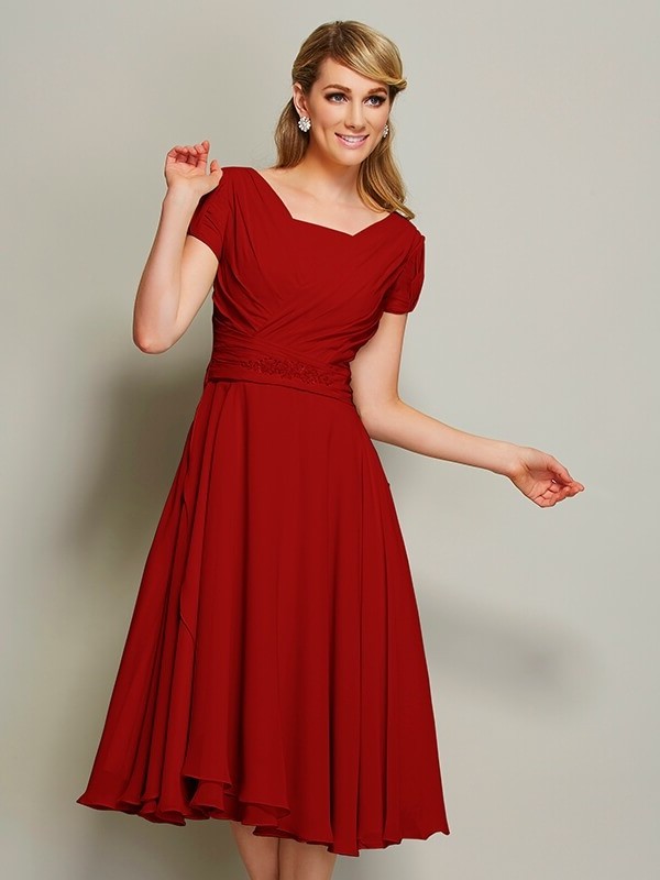 Sheath/Column Bateau Short Sleeves Ruffles Short Chiffon Bridesmaid Dresses DEP0005029