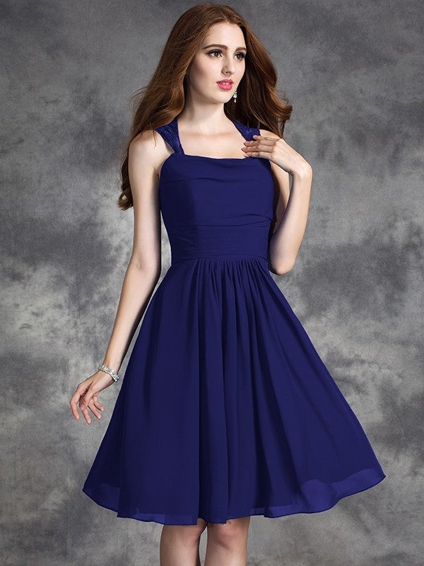 A-line/Princess Straps Ruffles Sleeveless Short Chiffon Bridesmaid Dresses DEP0005517