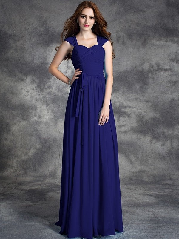 A-line/Princess Straps Ruffles Sleeveless Long Chiffon Bridesmaid Dresses DEP0005800