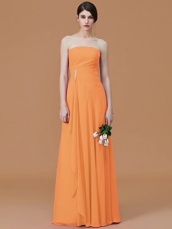 A-Line/Princess Strapless Sleeveless Floor-Length Ruffles Chiffon Bridesmaid Dresses DEP0005756