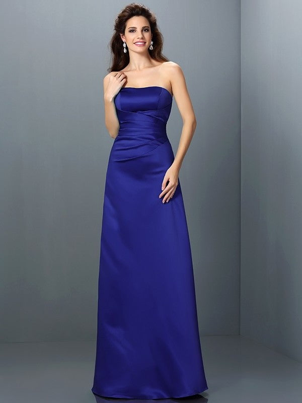 A-Line/Princess Strapless Sleeveless Long Satin Bridesmaid Dresses DEP0005704