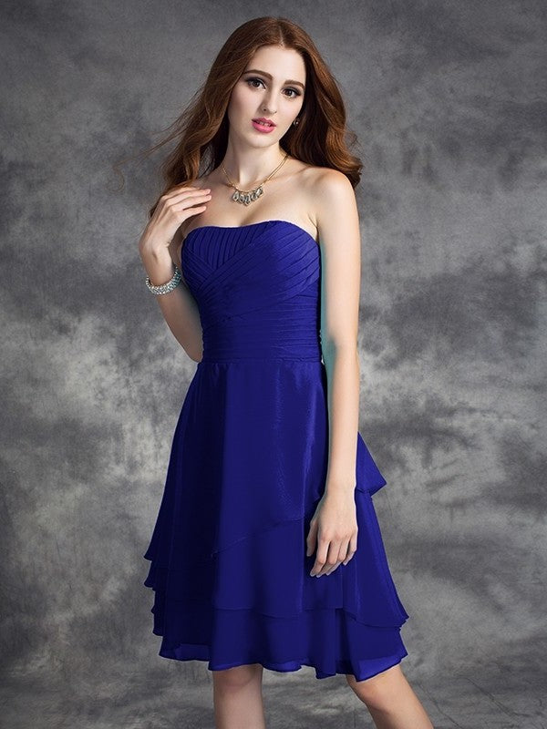 A-line/Princess Strapless Ruffles Sleeveless Short Chiffon Bridesmaid Dresses DEP0005837