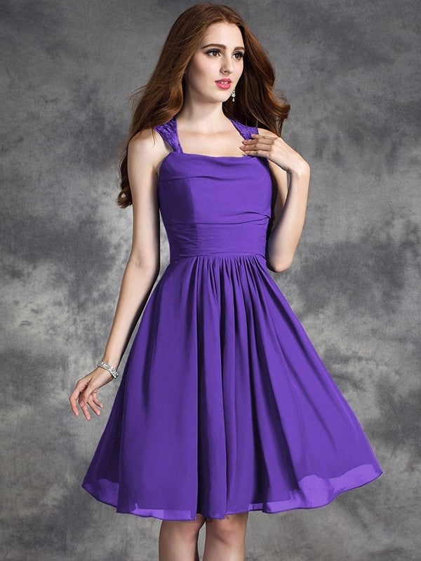 A-line/Princess Straps Ruffles Sleeveless Short Chiffon Bridesmaid Dresses DEP0005517