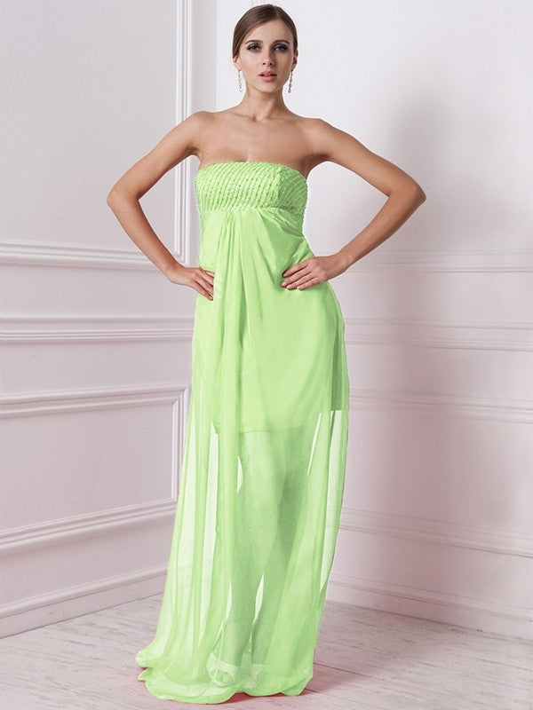 A-Line/Princess Strapless Sleeveless Beading Long Chiffon Bridesmaid Dresses DEP0005577