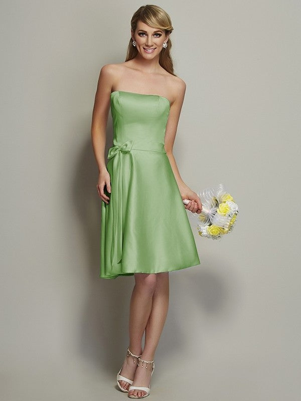 A-Line/Princess Strapless Sleeveless Bowknot Short Satin Bridesmaid Dresses DEP0005863