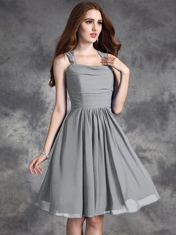 A-line/Princess Straps Ruffles Sleeveless Short Chiffon Bridesmaid Dresses DEP0005517