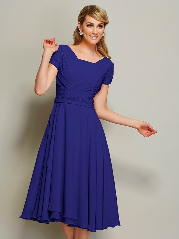 Sheath/Column Bateau Short Sleeves Ruffles Short Chiffon Bridesmaid Dresses DEP0005029