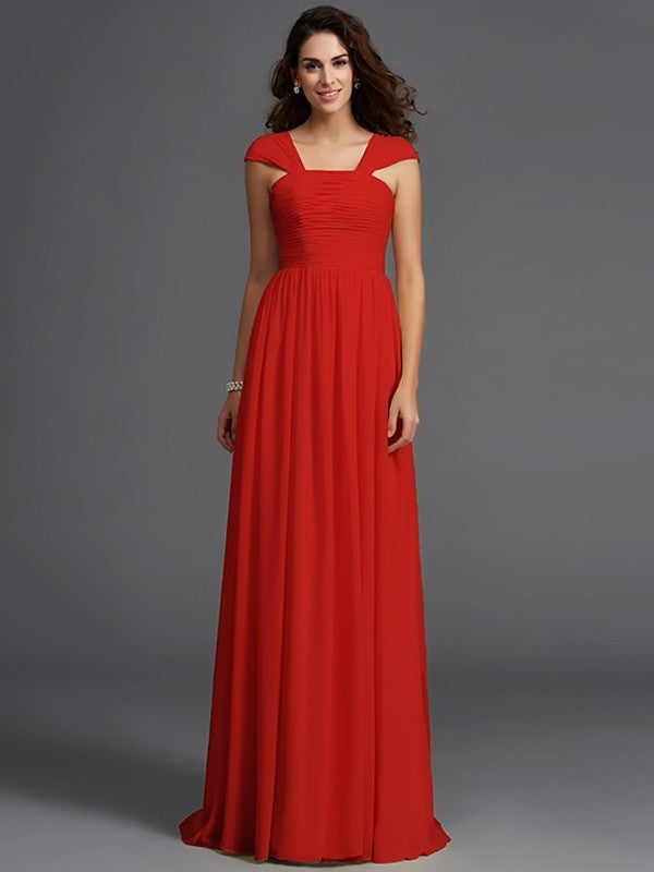 A-Line/Princess Straps Ruffles Sleeveless Long Chiffon Bridesmaid Dresses DEP0005470