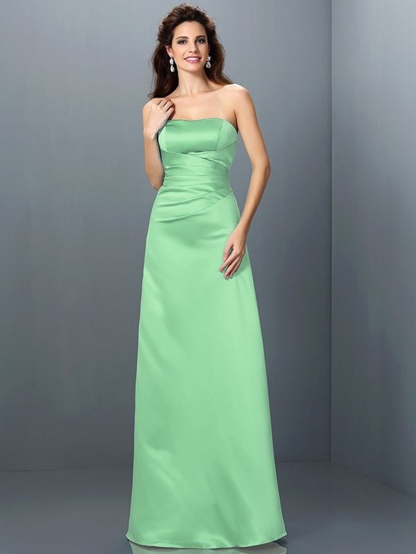 A-Line/Princess Strapless Sleeveless Long Satin Bridesmaid Dresses DEP0005704