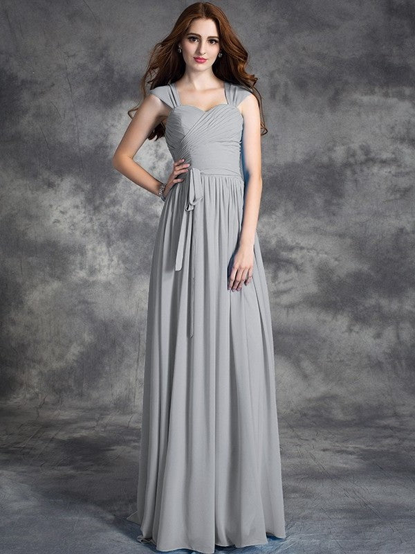 A-line/Princess Straps Ruffles Sleeveless Long Chiffon Bridesmaid Dresses DEP0005800