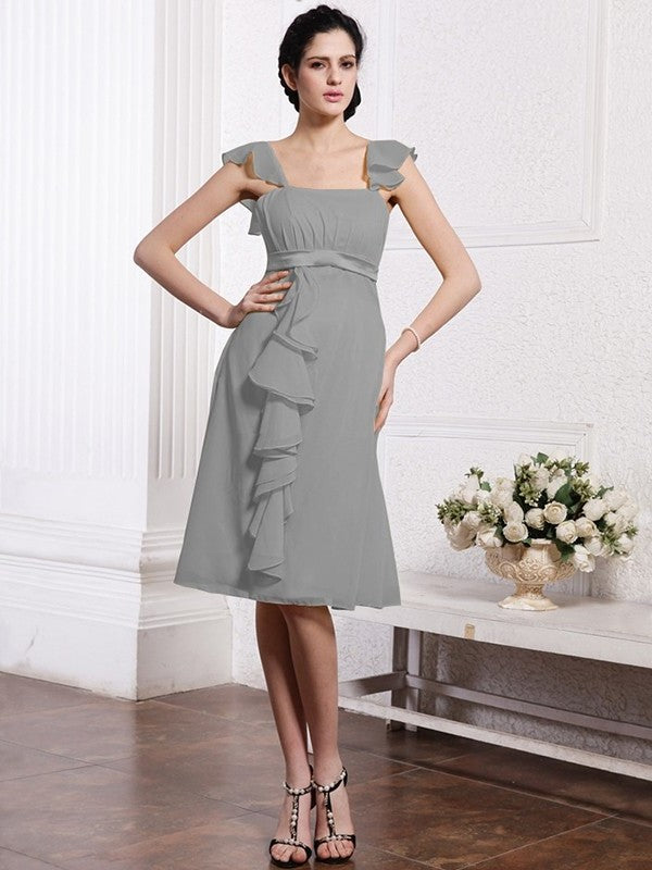 A-Line/Princess Straps Sleeveless Ruffles Ruched Short Chiffon Bridesmaid Dresses DEP0005834