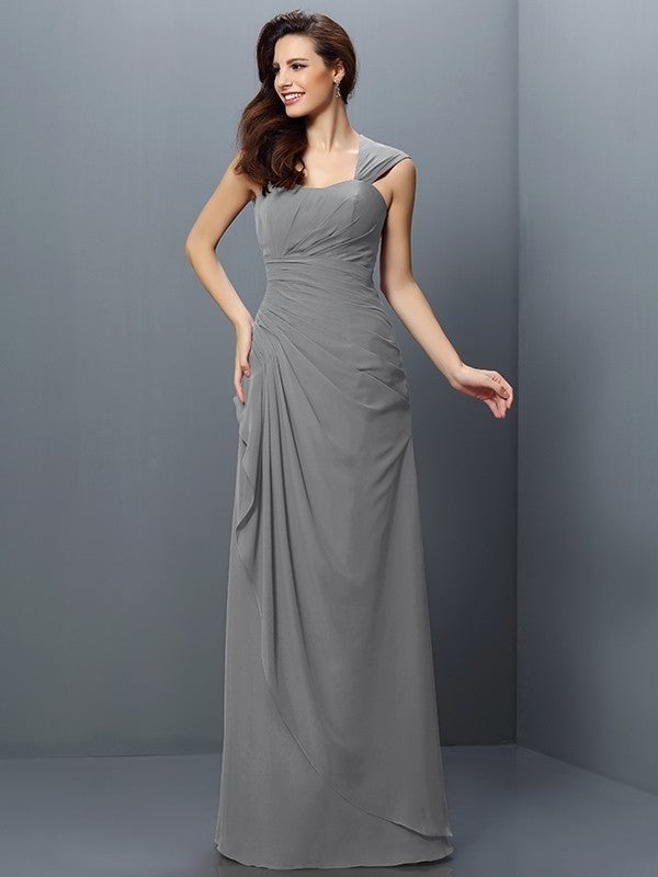 A-Line/Princess Straps Pleats Sleeveless Long Chiffon Bridesmaid Dresses DEP0005181