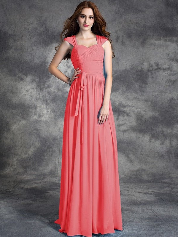 A-line/Princess Straps Ruffles Sleeveless Long Chiffon Bridesmaid Dresses DEP0005800