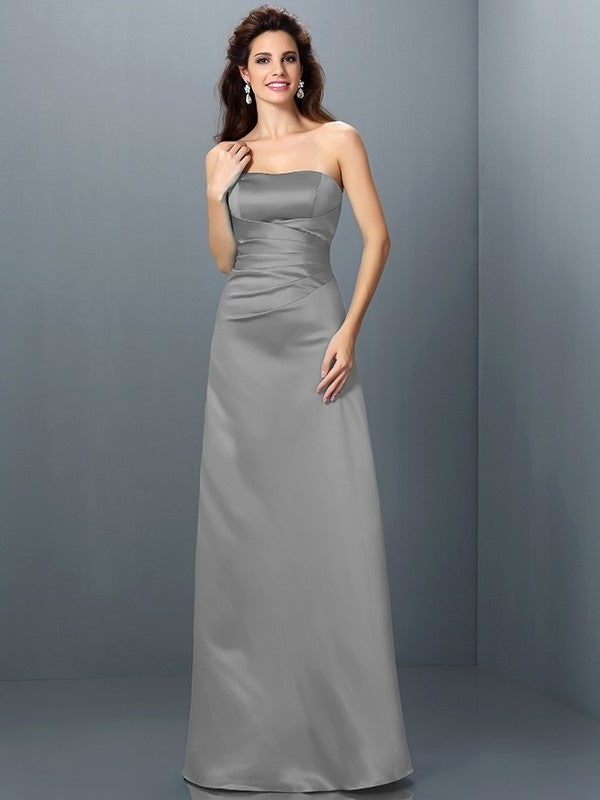 A-Line/Princess Strapless Sleeveless Long Satin Bridesmaid Dresses DEP0005704