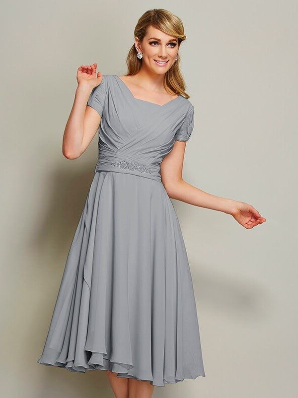 Sheath/Column Bateau Short Sleeves Ruffles Short Chiffon Bridesmaid Dresses DEP0005029