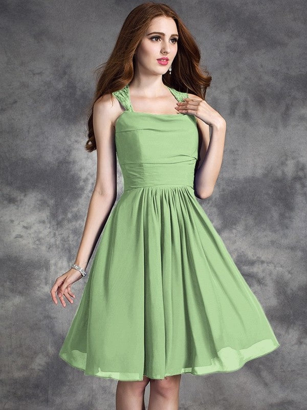 A-line/Princess Straps Ruffles Sleeveless Short Chiffon Bridesmaid Dresses DEP0005517