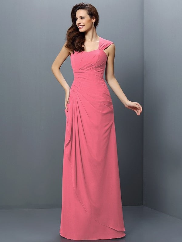 A-Line/Princess Straps Pleats Sleeveless Long Chiffon Bridesmaid Dresses DEP0005181