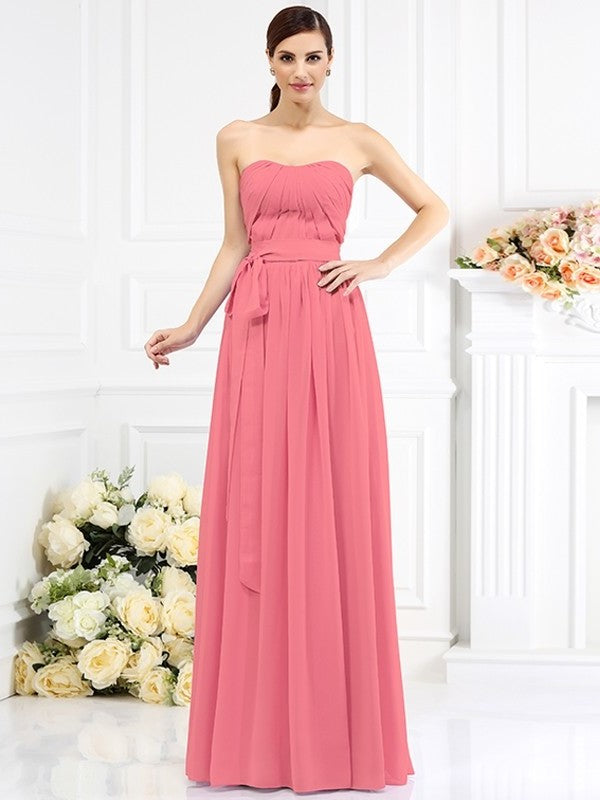 A-Line/Princess Strapless Sash/Ribbon/Belt Sleeveless Long Chiffon Bridesmaid Dresses DEP0005731