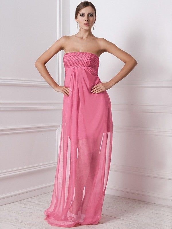 A-Line/Princess Strapless Sleeveless Beading Long Chiffon Bridesmaid Dresses DEP0005577