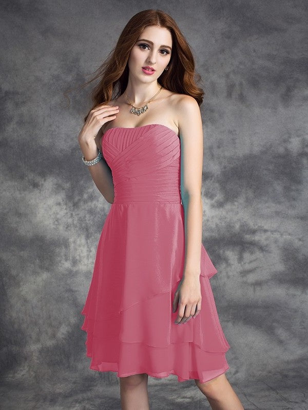 A-line/Princess Strapless Ruffles Sleeveless Short Chiffon Bridesmaid Dresses DEP0005837