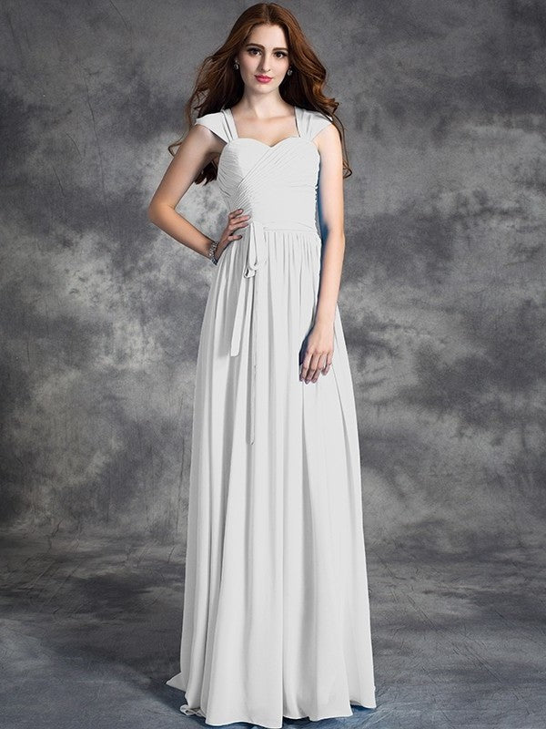 A-line/Princess Straps Ruffles Sleeveless Long Chiffon Bridesmaid Dresses DEP0005800