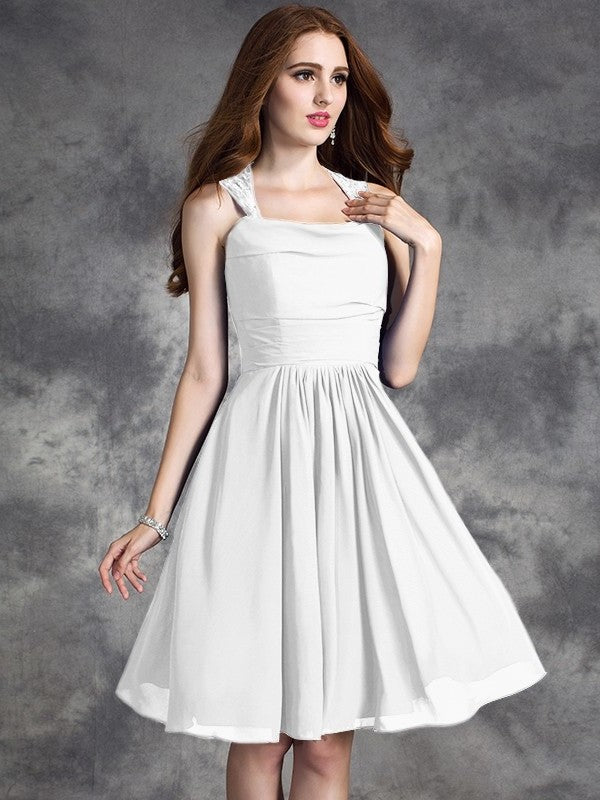 A-line/Princess Straps Ruffles Sleeveless Short Chiffon Bridesmaid Dresses DEP0005517