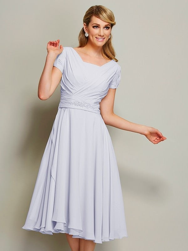 Sheath/Column Bateau Short Sleeves Ruffles Short Chiffon Bridesmaid Dresses DEP0005029