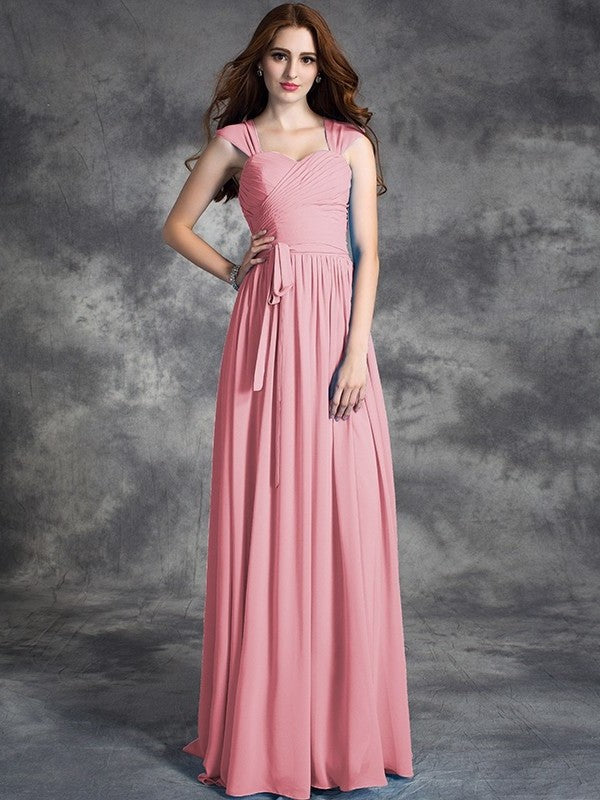 A-line/Princess Straps Ruffles Sleeveless Long Chiffon Bridesmaid Dresses DEP0005800